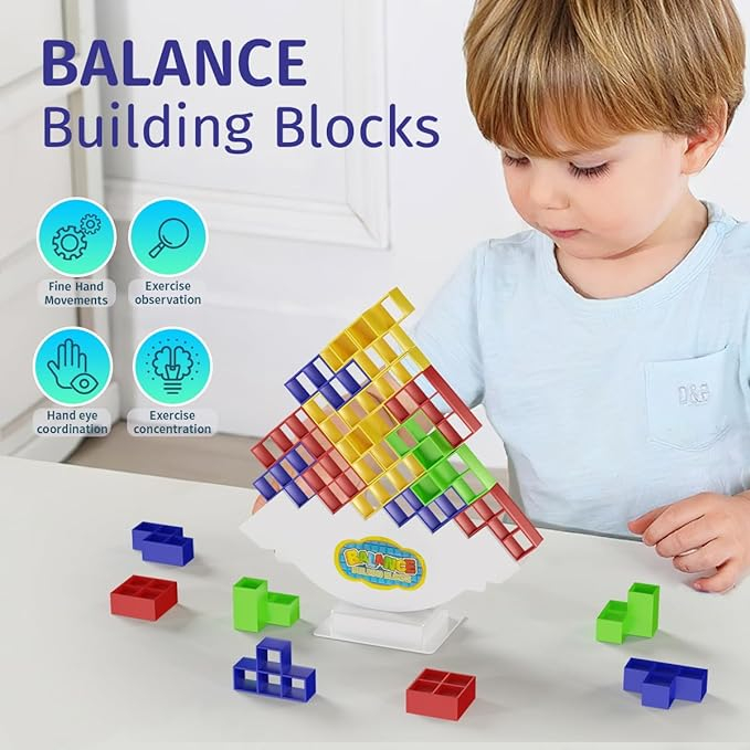 Joc de stivuire distractiv si captivant, Constructie blocuri Tetris in echilibru, 64 de piese, Joynix [2]