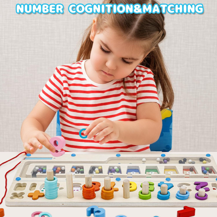 Joc Educativ din Lemn, Labirint Montessori, Cifre, Margele si Stilou Magnetic, Stivuire Piese [6]