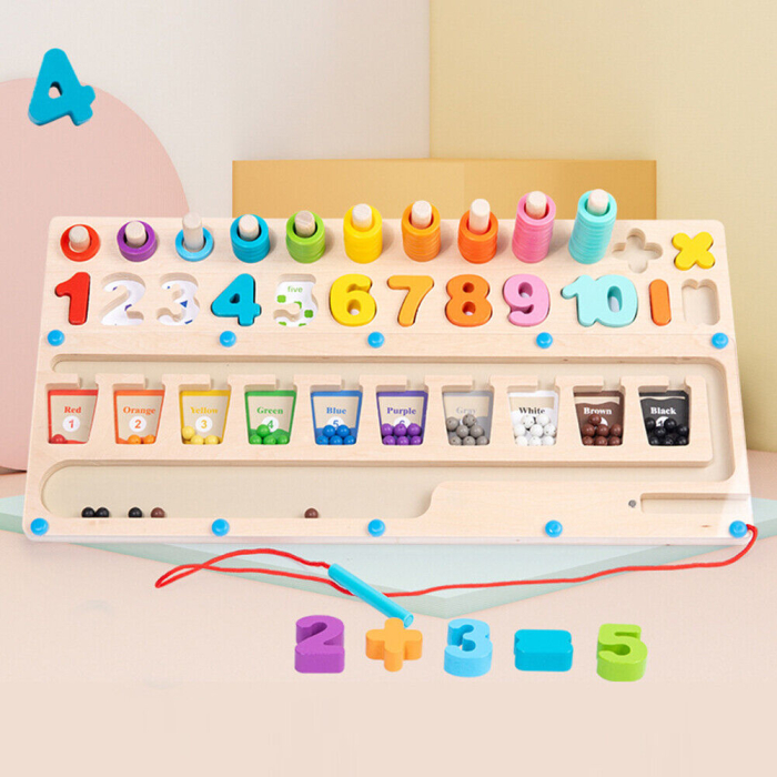Joc Educativ din Lemn, Labirint Montessori, Cifre, Margele si Stilou Magnetic, Stivuire Piese [4]