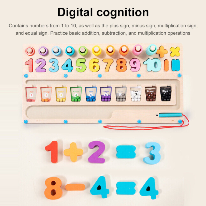 Joc Educativ din Lemn, Labirint Montessori, Cifre, Margele si Stilou Magnetic, Stivuire Piese [3]