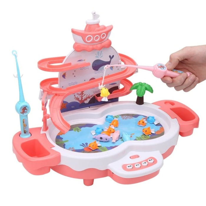 Joc interactiv de pescuit, Tobogan si Lift pentru Pestisori, 2 Undite si 2 Palete Incluse, Roz, Joynix [2]