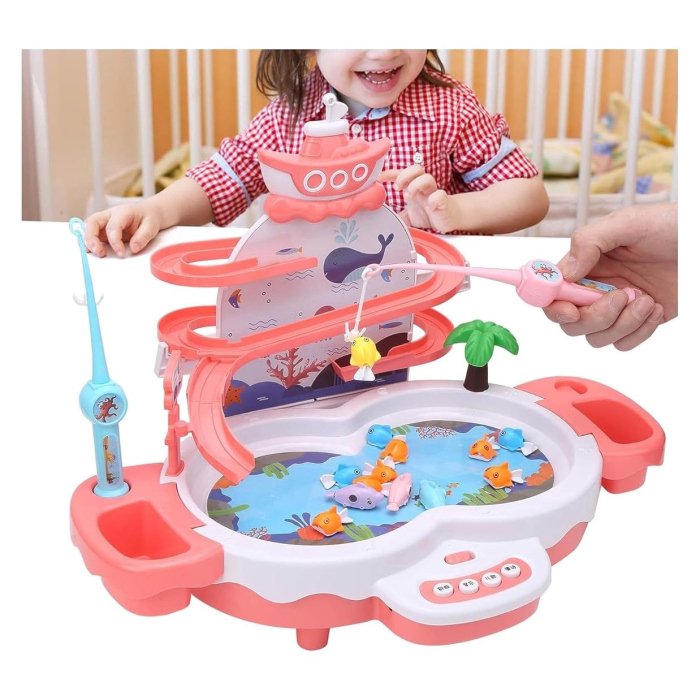 Joc interactiv de pescuit, Tobogan si Lift pentru Pestisori, 2 Undite si 2 Palete Incluse, Roz, Joynix [5]