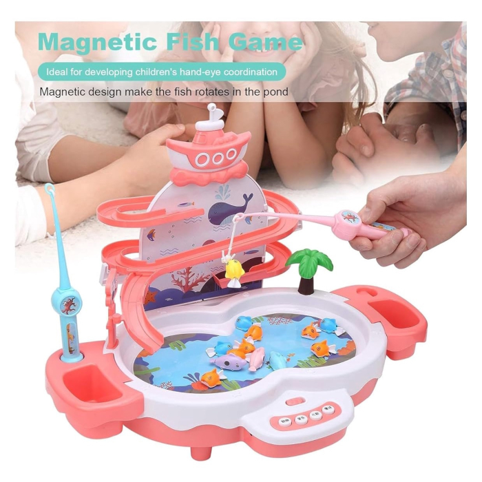 Joc interactiv de pescuit, Tobogan si Lift pentru Pestisori, 2 Undite si 2 Palete Incluse, Roz, Joynix [7]