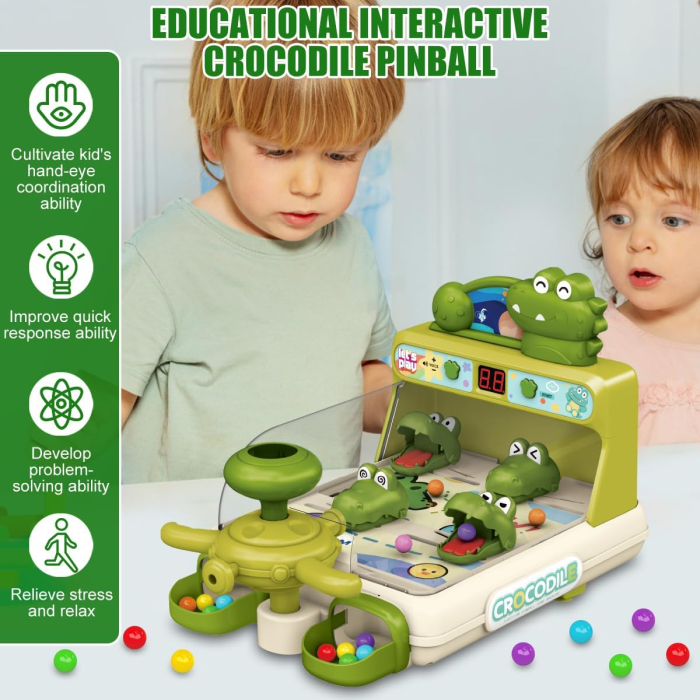 Joc Interactiv de Pinball Crocodil, 40 de Bile pentru Tintire si Distractie Nelimitata, Tabela de Scor, Verde [8]