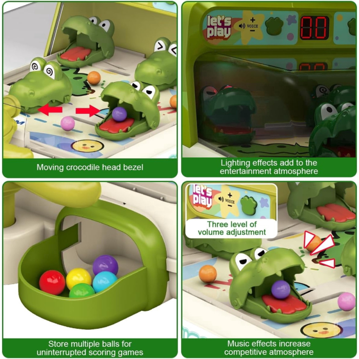 Joc Interactiv de Pinball Crocodil, 40 de Bile pentru Tintire si Distractie Nelimitata, Tabela de Scor, Verde [6]