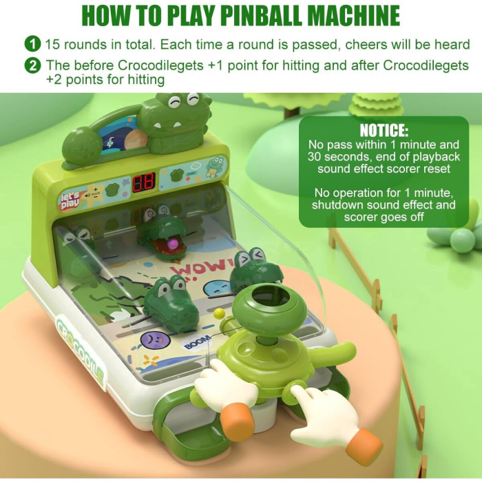Joc Interactiv de Pinball Crocodil, 40 de Bile pentru Tintire si Distractie Nelimitata, Tabela de Scor, Verde [7]
