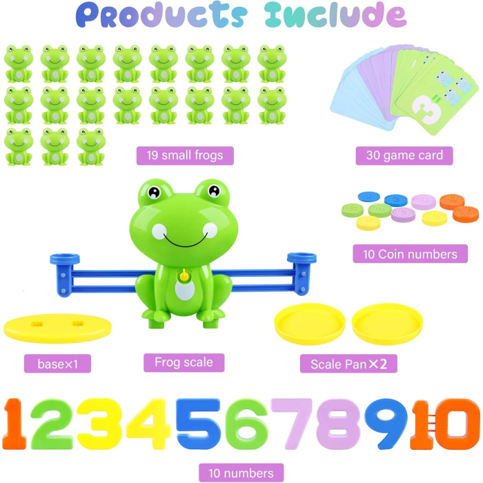 Jucarie educativa Broscuta - Balanta Matematica: Aventuri in Lunea Numerelor, 19 Broscute, 30 de Cartonase, Verde [6]