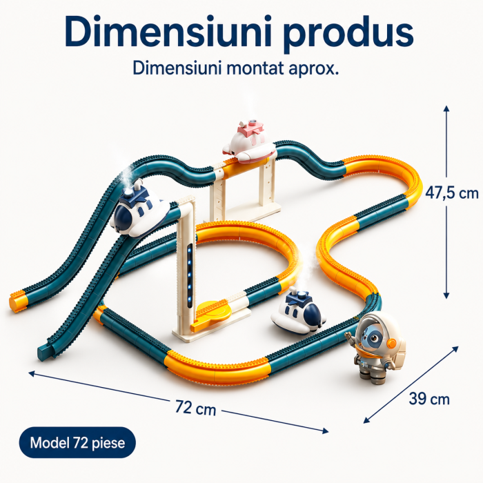 Jucarie Pista Modulara pentru Copii, 72 Piese, cu Vaporas Electric, Lumini, Traseu Spatial Interactiv si Efect de Abur [6]