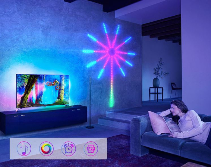 Lampa LED in forma de Stea, RGB, Control prin Aplicatie sau Telecomanda, 1.5m, Montaj pe Perete [10]