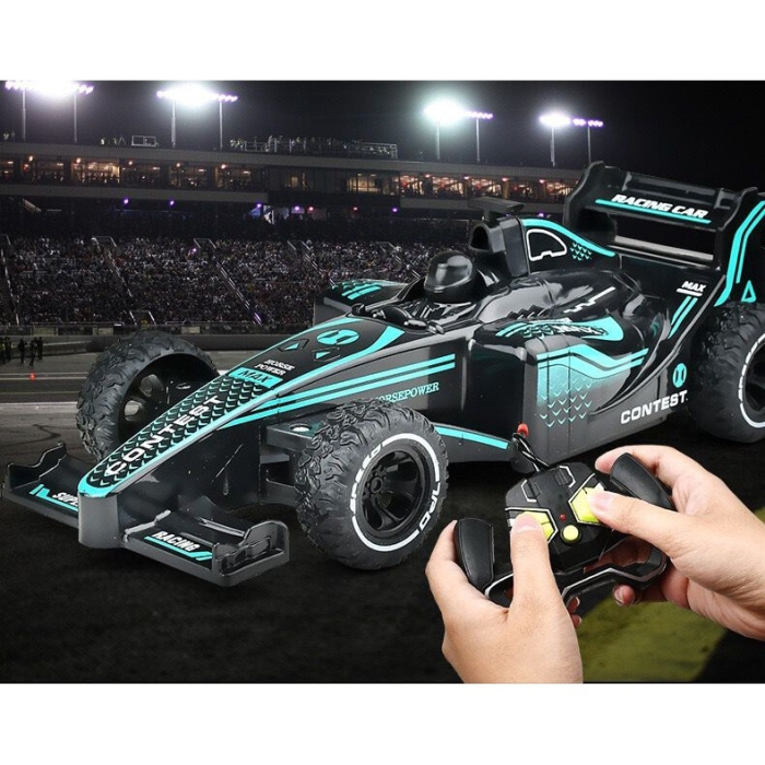 Masina de curse cu telecomanda, Efect de Spray, 1:20, Neagra, Joynix [3]