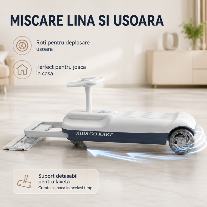 Mini Kart Electric 2 in 1 pentru Copii cu Suport Detasabil pentru Laveta, Viteza Reglabila, Lumini LED, Spatiu de Depozitare, Sarcina Maxima 50 kg Acumulator 12V [6]