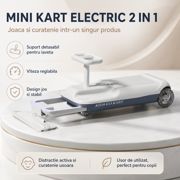 Mini Kart Electric 2 in 1 pentru Copii cu Suport Detasabil pentru Laveta, Viteza Reglabila, Lumini LED, Spatiu de Depozitare, Sarcina Maxima 50 kg Acumulator 12V [8]