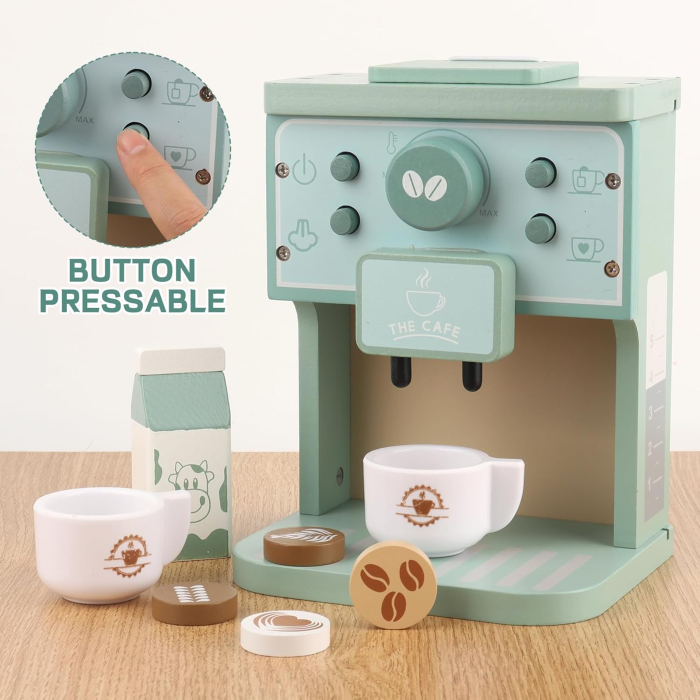 Montessori Café Junior - Set de Joaca cu Espressor din Lemn, Capsule, Cani si Accesorii, Joynix [4]