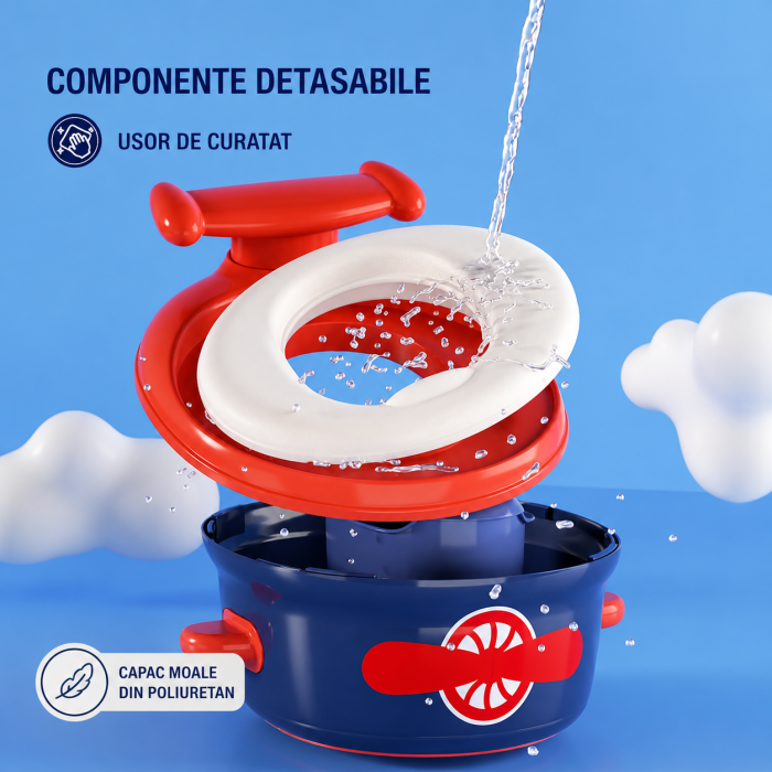 Olita Multifunctionala 4 in 1 pentru Copii, Sezut Moale din Poliuretan, Reductor Toaleta, Scaunel de Sprijin, Model Avion / Marin [4]