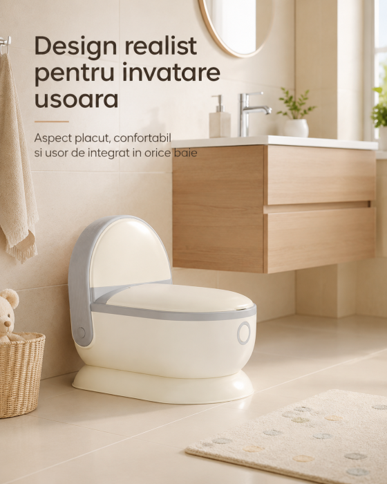Olita pentru Copii tip Toaleta, cu Sezut Moale, Vas Detasabil, Baza Antialunecare, Protectie Anti-Stropire, 38 x 28 x 38 cm, Crem/Gri [4]