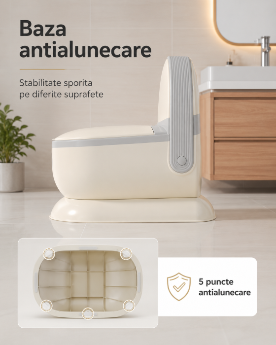 Olita pentru Copii tip Toaleta, cu Sezut Moale, Vas Detasabil, Baza Antialunecare, Protectie Anti-Stropire, 38 x 28 x 38 cm, Crem/Gri [5]