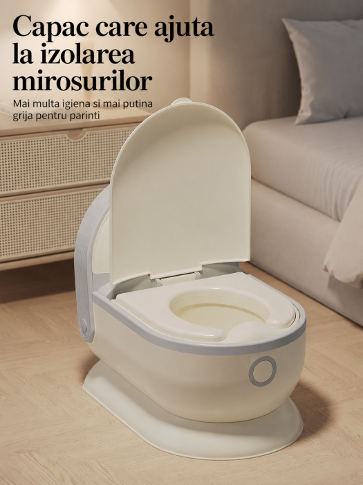 Olita pentru Copii tip Toaleta, cu Sezut Moale, Vas Detasabil, Baza Antialunecare, Protectie Anti-Stropire, 38 x 28 x 38 cm, Crem/Gri [3]