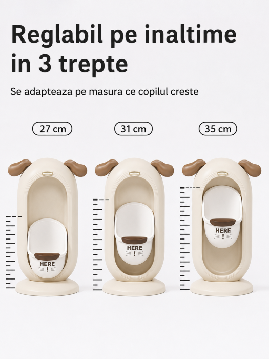 Pisoar Educativ pentru Baieti, Reglabil pe Inaltime in 3 Trepte, 27-35 cm, Recipient Detasabil, Usor de Curatat, Model Catelus, Crem [4]
