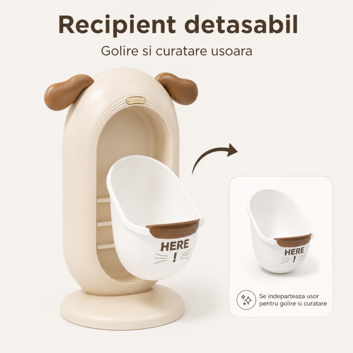 Pisoar Educativ pentru Baieti, Reglabil pe Inaltime in 3 Trepte, 27-35 cm, Recipient Detasabil, Usor de Curatat, Model Catelus, Crem [3]