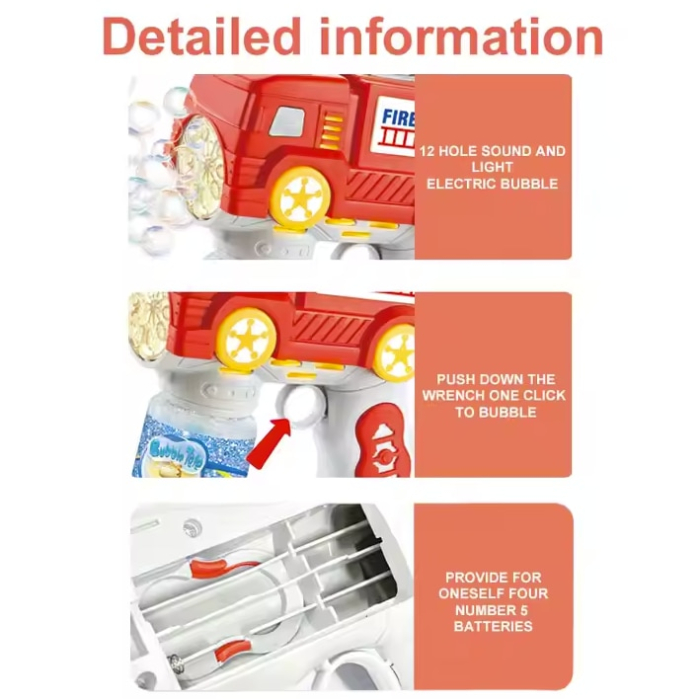 Pistol pentru Baloane de Sapun - BubbeDrive: Masina de Pompieri - cu Rezervor pentru Solutie, Explozie de Bule [3]