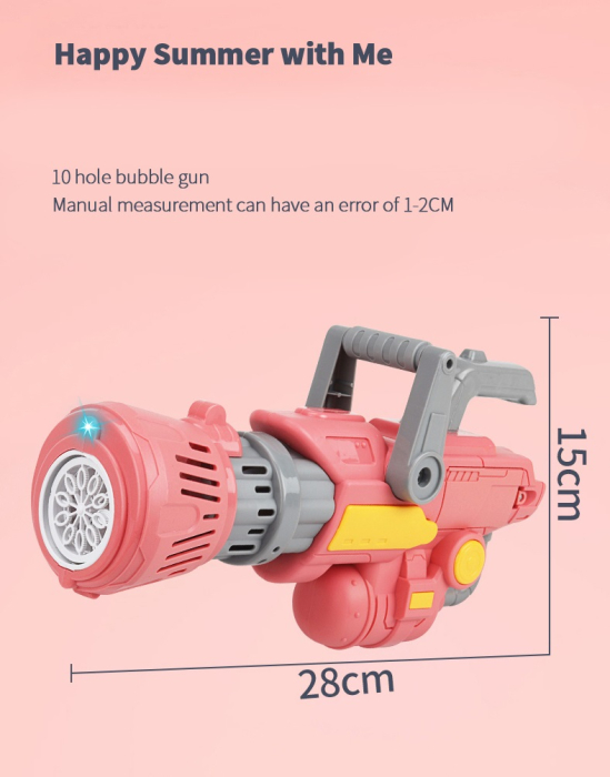 Pistol pentru baloane de sapun cu Rezervor pentru solutie, Milioane de baloane, Roz [3]