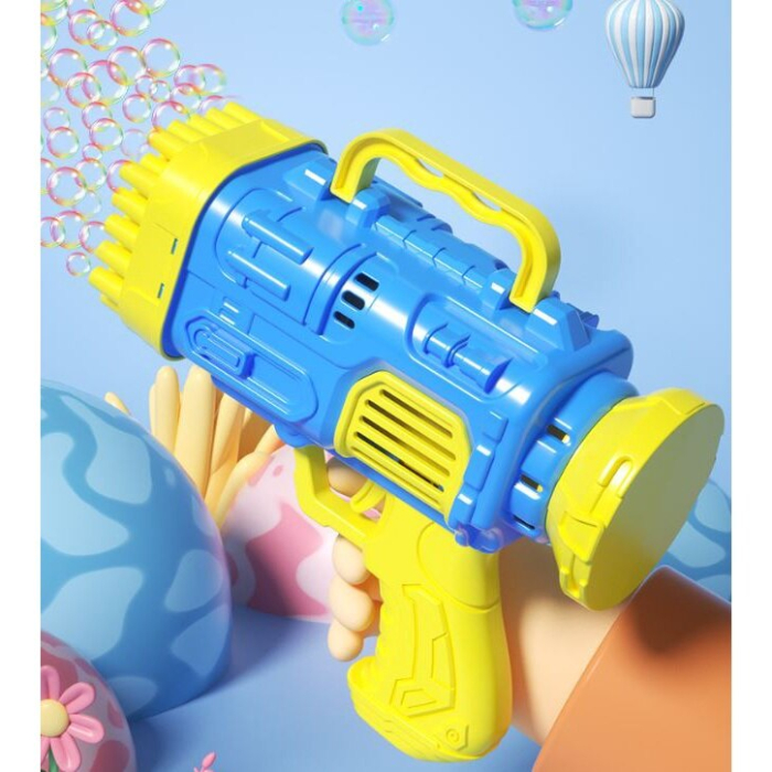 Pistol pentru baloane de sapun, mini BAZOOKA, 45 de orificii, Albastru, Joynix [5]