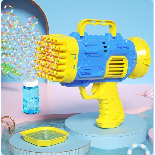 Pistol pentru baloane de sapun, mini BAZOOKA, 45 de orificii, Albastru, Joynix [2]