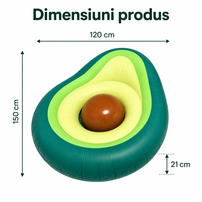 Saltea Gonflabila Avocado cu Minge Detasabila, pentru Piscina si Plaja, 150 x 120 x 21 cm, Verde [7]