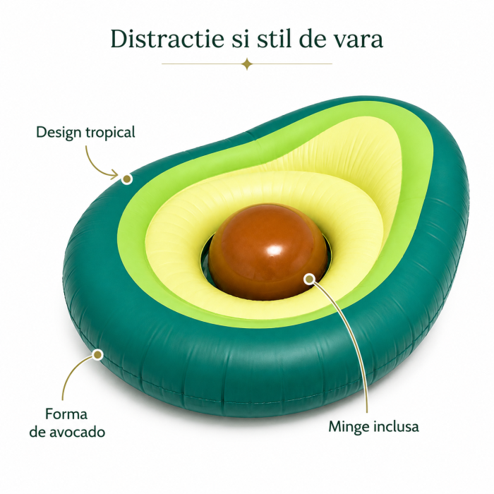 Saltea Gonflabila Avocado cu Minge Detasabila, pentru Piscina si Plaja, 150 x 120 x 21 cm, Verde [9]