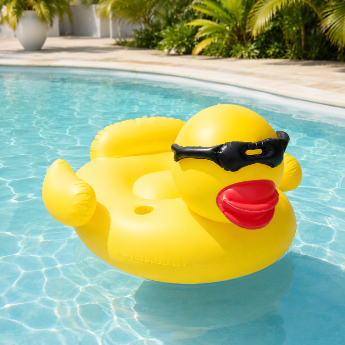 Saltea Gonflabila XXL, Rata cu Ochelari si Suport de Pahar, 170 x 145 x 93 cm, Galben, pentru Piscina si Plaja [7]