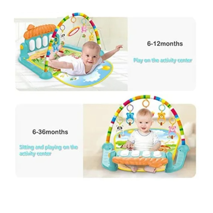 Salteluta cu activitati pentru bebelusi, 5 jucarii interactive, Pian muzical 0 luni +, 74 x 60 x 42cm, Bleu, Joynix [5]