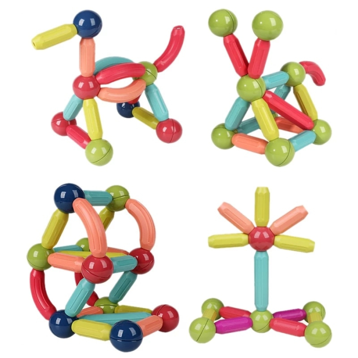 Set Educativ Magnetic cu Bete si Bile, 128 de Piese pentru Constructii 2D si 3D, Joynix [3]