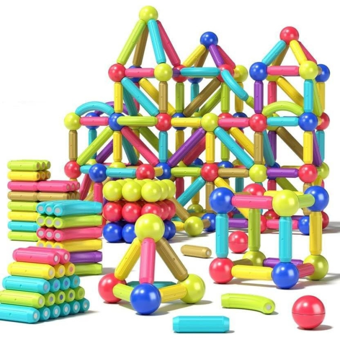 Set Educativ Magnetic cu Bete si Bile, 128 de Piese pentru Constructii 2D si 3D, Joynix [6]
