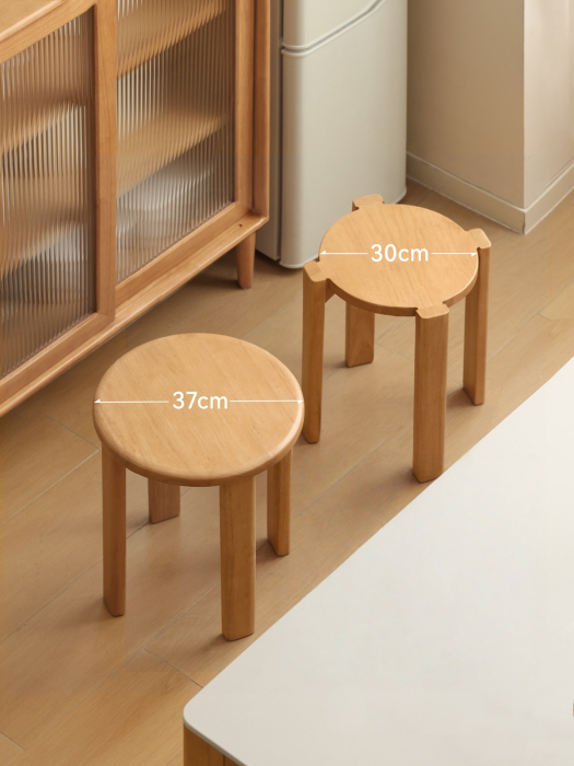 Set Mobilier 4 in 1 din Lemn Masiv, 4 Taburete Stivuibile, Suport Mobil cu Roti, Formeaza o Masuta Compacta, Economisire Spatiu, Culoare Lemn Natural [8]