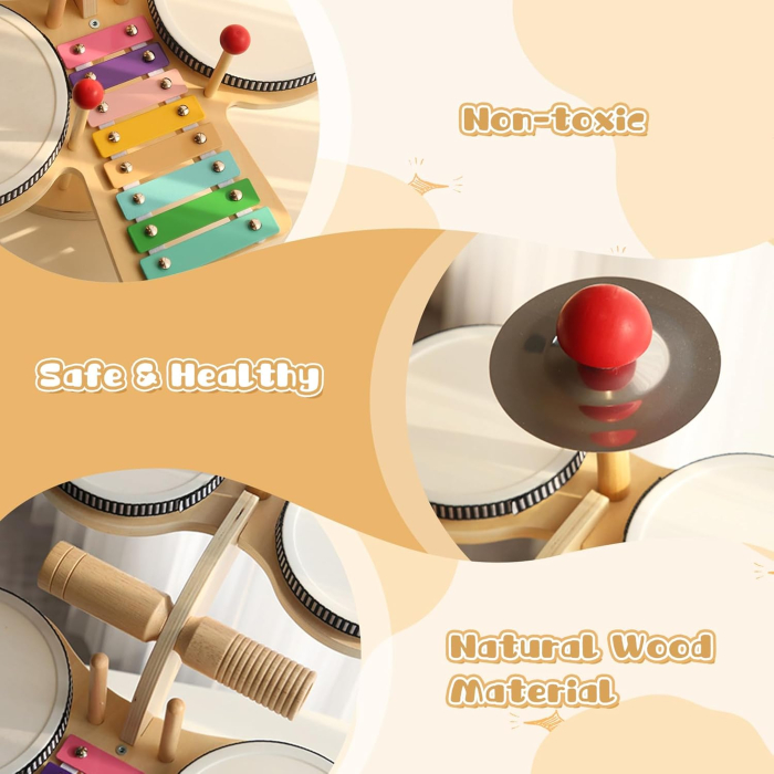 Set Muzical Montessori cu Tobe si Xilofon, Joynix, Lemn, Dimensiuni ideale [6]