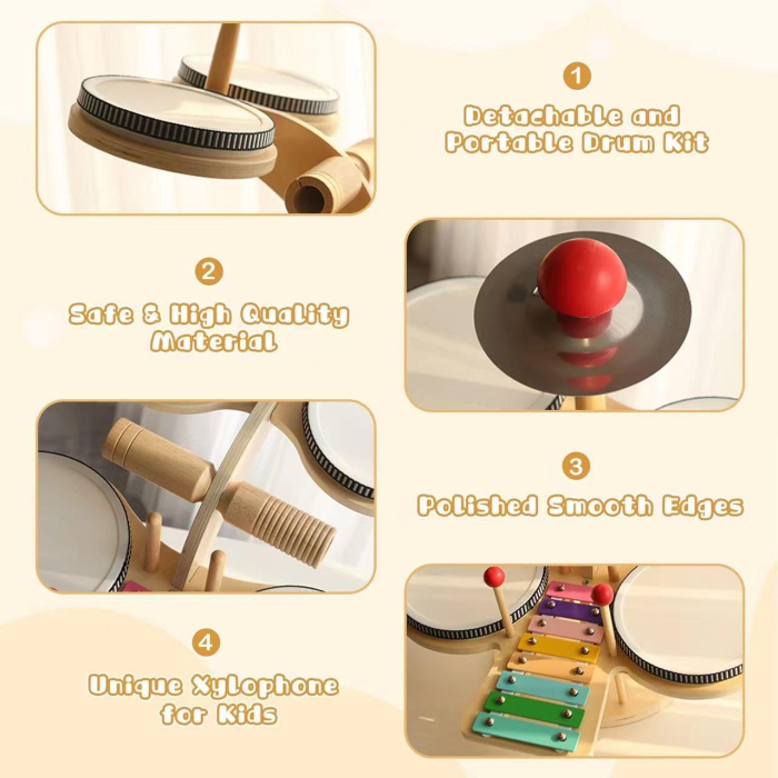 Set Muzical Montessori cu Tobe si Xilofon, Joynix, Lemn, Dimensiuni ideale [5]