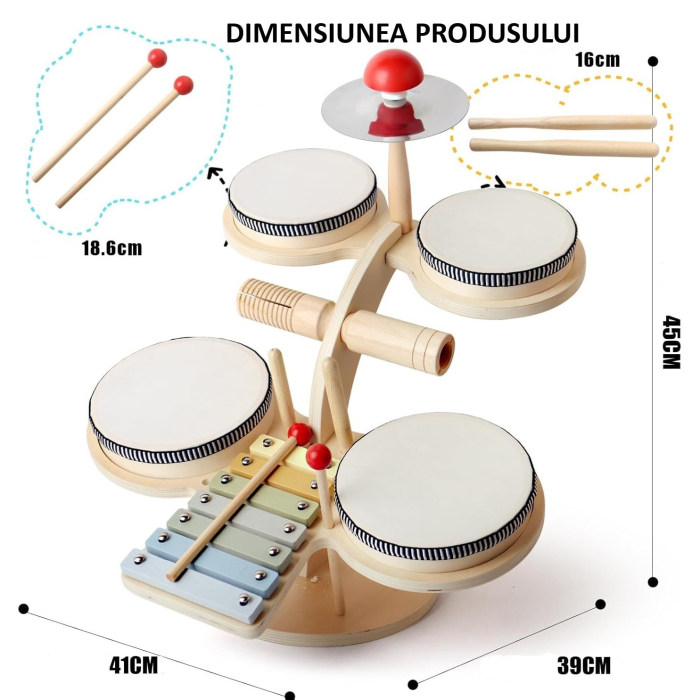 Set Muzical Montessori cu Tobe si Xilofon, Joynix, Lemn, Dimensiuni ideale [2]