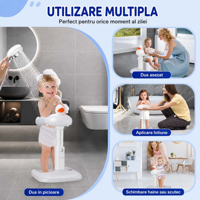 Suport Baie cu Inaltime Reglabila pentru Bebe cu Scaunel, Stand Antiderapant pentru Copii, Mentine Copilul in Pozitie Verticala, Brate Extensibile [6]