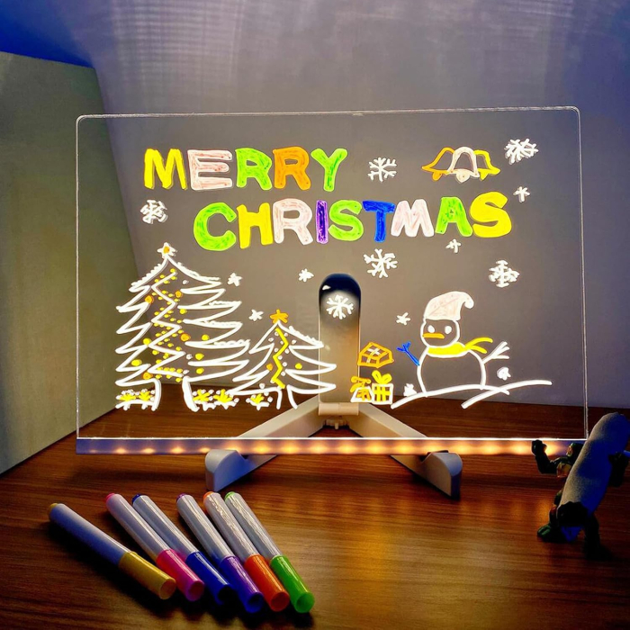 Tabla Interactiva cu Iluminare LED, 30x20cm, cu Suport, Acrilica si Reutilizabila, Markere Colorate – Pentru Mesaje, Desene si Decoratiuni, Joynix [2]