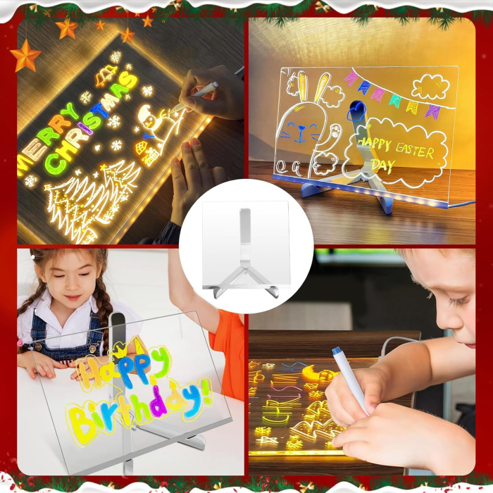 Tabla Interactiva cu Iluminare LED, 30x20cm, cu Suport, Acrilica si Reutilizabila, Markere Colorate – Pentru Mesaje, Desene si Decoratiuni, Joynix [6]