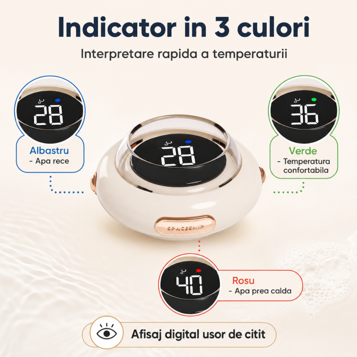 Termometru Digital Plutitor pentru Baia Bebelusului, Afisaj LED, Indicator in 3 Culori, Functionare cu Baterii, 7,5 x 7,5 x 4,5 cm, Crem [3]