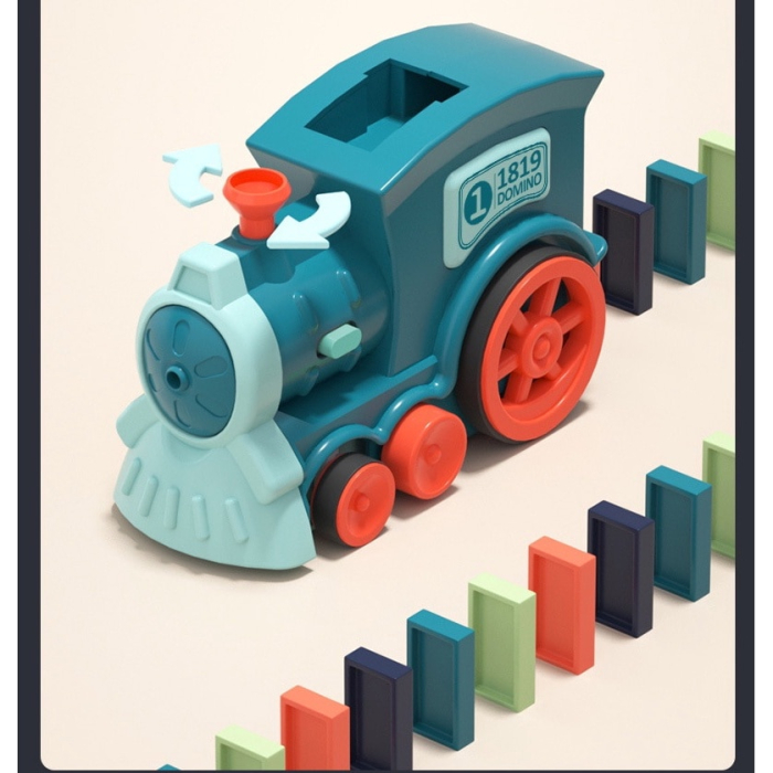 Trenulet electric cu piese Domino, Eliberare automata a pieselor, Control directie, Albastru, Joynix [3]