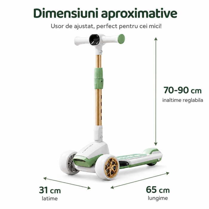 Trotineta Copii Premium cu 3 Roti Mari, Pliabila, Muzica si Lumini LED, Ghidon Reglabil 70-90 cm, Pana la 50 kg [7]