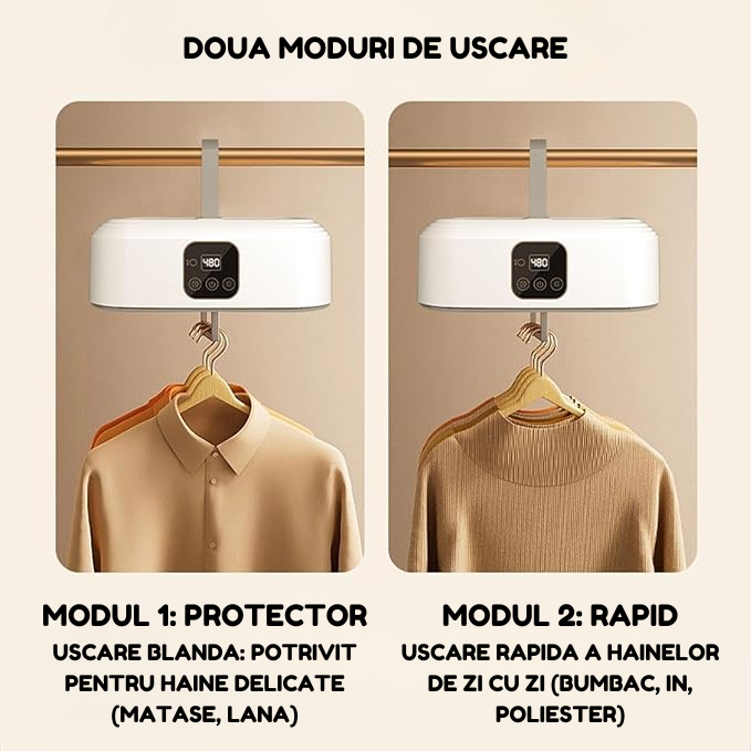 Uscator Electric Portabil pentru Haine, Mini-Uscator Compact cu Telecomanda, Sterilizare UV si prin Caldura, Zgomot Redus, Contine Sac pentru Uscare [2]
