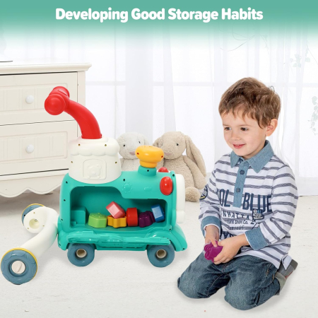 Antemergator 5 in 1, Locomotiva cu Aburi, Trenulet Ride-On cu Pian, Sortare Forme, Lumini, Joynix [7]