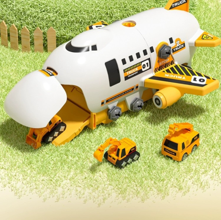 Avion de Jucarie 2 in 1 - Demontabil, Model Constructii, cu mini Vehicule si Spatiu de Depozitare, Surubelnita Electrica, Joynix [3]