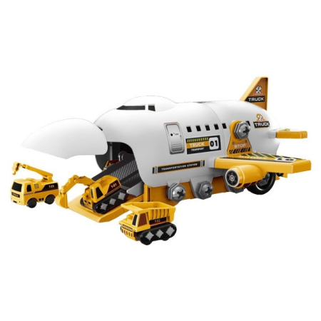 Jucării Interactive - Avion de Jucarie 2 in 1 - Demontabil, Model Constructii, cu mini Vehicule si Spatiu de Depozitare, Surubelnita Electrica, Joynix