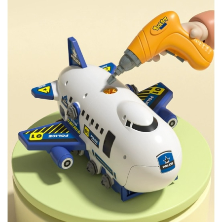 Avion de Jucarie 2 in 1 - Demontabil, Model Politie, cu mini Vehicule si Spatiu de Depozitare, Surubelnita Electrica, Joynix [4]