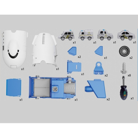 Avion de Jucarie 2 in 1 - Demontabil, Model Politie, cu mini Vehicule si Spatiu de Depozitare, Surubelnita Electrica, Joynix [3]