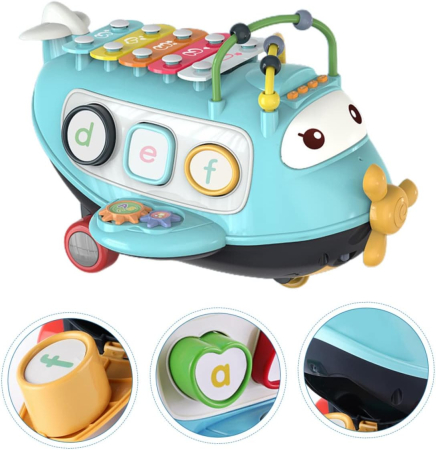 Avion de Jucarie pentru Bebelusi cu Xilofon, Sortare forme, Muzica si Lumini, Jucarii Montessori, Albastru [1]